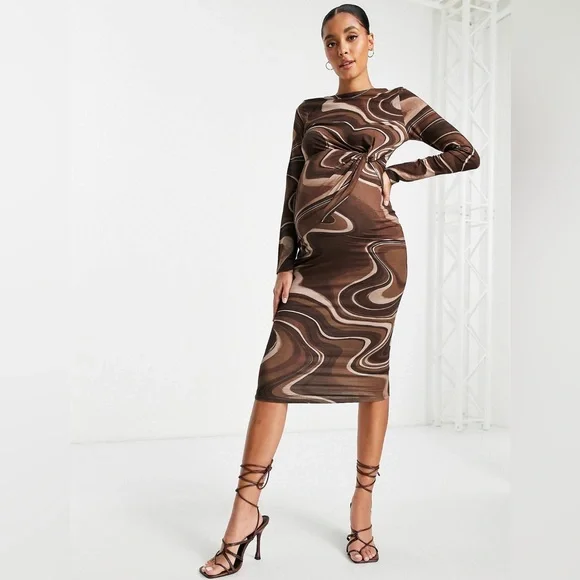ASOS Maternity | Dresses | Maternity Twist Front Open Back Midi Dress In Chocolate  Swirl Print | Poshmark